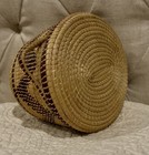 Vintage Lidded Oval Storage Basket Geometric Zig Zag Tohono O   odham Look