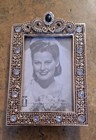 Vintage Bejeweled Enameled Silver Colored Photo Frames With Rhinestones  Flowers