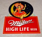 Vintage Miller High Life Beer Woman On The Moon 12  Metal Bar Lite Gas Oil Sign 