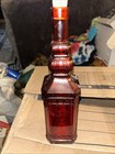 Red Glass Decorative Bottle 11 3 4    Tall With Raised Design W  Cork Handcrafted 