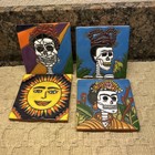 Vintage Mexican Talavera-style Ceramic Tiles  day Of The Dead   4 Tiles 