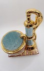 Vintage Pin Cushion Hand Painted 22k Gold By Evelyn Well Pump Gold Blue