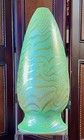 Vintage Durand 12    Tall Green Art Glass Lamp Body W  Coil King Tut Pattern -rare