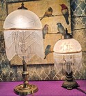 Pair Vintage Boudoir Victorian Beaded Fringe Glass Lamps 1-mini Boudoir Lamp