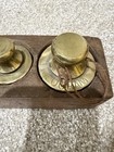 Antique Brass Metric Scale Weights 1000 500 200 100 Gram Wooden Block Set
