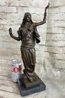 Hand Made Eastern Woman Dancing Dancer Bronze Sculpture Marble Figurine  ug