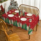 Christmas Tablecloth 60  84 Inch Rectangular  Christmas Trees Red Washable Tab   