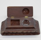 Antique Lucerne Lion Wood Carved Inkwell   Pen Rest Box - Possibly Black Forest