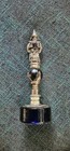 Vintage Wizard With Crystal Ball Pewter Mythical Figurine On Cobalt Blue Stand 