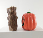 Vintage Halloween Candles Creepy Haunted Tree   Evil Jack O Lantern Pumpkin 