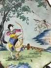 Antique Chinese Copper Enamel Painted Horseback Archer Hunting Plate