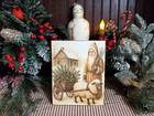 Old Colonial Primitive Vintage Style Christmas Santa Sheep Log Cabin Wooden Sign