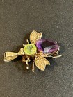 14k Gold Bee W  Amethyst And Peridot  pin Or Pendent 