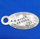 Rare Antique 1912 Knights Of Pythias K Of P Key Chain Fob Tag Oxford Indiana