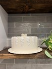 Vtg Large Cream Ivory Cake Plate And Dome 12 5  Ceramic Floral Portugal