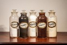 Collection Of  5  Victorian Antique Apothecary Jars Bottles Pharmacy Medical