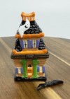 Phb Porcelain Hinged Trinket Box Halloween Haunted House With Bat