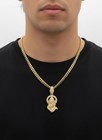 Gold Praying Hands Necklace  Large 7mm Cuban Link Chain  14k Heavy Plated Gold