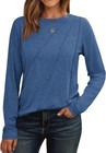 Womens Long Sleeve Shirt Pleated Crew Neck Casual Tops Loose Fit Outfits Clothes