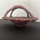 Vintage Japanese Woven Toasted Bamboo Ikebana Flower Basket Fine Handmade