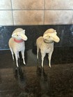 6  Antique German Putz Sheep Pair Vintage Nativity Stick Leg Glue Repair  read 