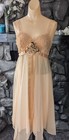 Vtg 50s Vanity Fair Peach Blush Gown Negligee Lace Bodice 34 Old Hollywood Rare
