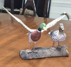 Vtg Carved Wood Mallard Duck Pair Drake Hen Wooden Log Folk Art Miniature Decoy