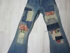 Vintage 1960 s Dubbleware Flared Denim Jeans Hand Patched Patchwork 25  X 31 
