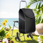 Foldable Stair Climbing Cart With Seat Tri Wheel Grocery Trolley Waterproof Bag