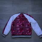 Forever 21 Men s Red Floral Bomber Jacket White Sleeves Button Front Size S