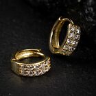 Men s Iced Two Row Cz Yellow Gold Plated Sterling Silver Huggie Hoop Earrings