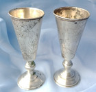   pair Antique Imperial Russian 84 Silver Shot Glasses Etched 48g Tsarist Russia   