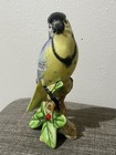 Vintage Blue Jay Porcelain Figurine Japan 8  Hand Painted Bird On Holly Branch