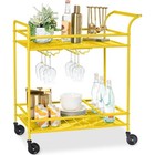 Outdoor Indoor Bar Cart W  2-tier Storage Wine Glass Rack Lockable Wheels New
