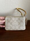 Coach Corner Zip Wristlet In Signature With Leather Trim F64233 Khaki canary