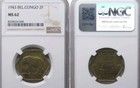 1943 Belgian Congo 2 Francs  Km 25 Elephant Ngc Ms62