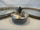 Vintage Vanity Dresser Set 2x Ornate Filigree Mirror Tray   1x Glass Powder Jar