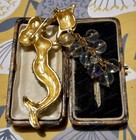 Vintage Style Goldtone Mermaid Brooch Irridescent Rhinestones Beads Unique Fab