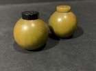 Vintage Olive Green Marbled Bakelite Art Deco Sphere Salt Pepper Shaker Set Rare