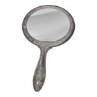 Antique Silverplate Vanity Hand Mirror Rose Pattern