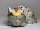 Kutani Sleeping Cat Japanese Heavy Porcelain Showa Era