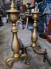 Vintage Brass And Cast Iron Fireplace Andirons