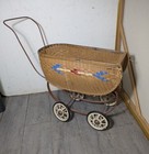 Vintage Victorian Wicker Rattan Baby Doll Carriage Stroller Pram Buggy K23