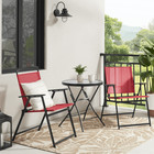 Outdoor Bistro Set 3 Piece Folding Chairs Round Patio Table Red Steel Sling