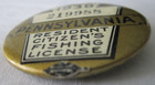 Original Vintage 1938 Pennsylvania Resident Fishing License Button Pin W paper