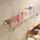 Antique Brass Shower Caddy Glass Shelf Wall Mounted Bathroom Holder Accessories