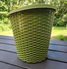 Vintage Trash Can Waste Basket Avocado Green Mid Century Decor Retro Plastic Usa