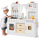 Joyldias Kids Kitchen Pretend Playset Wooden Cooking Toys Toddler Gift W curtain
