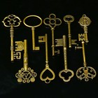 9pcs Diy Making Lock Keys Large Antique Vintage Old Brass Skeleton Lot Hot New