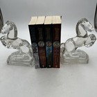 Vtg L e  Smith 1940   s Art Deco Glass Rearing Horse Bookends 7 75  Set
